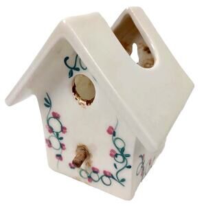HOMCO Home Interiors Ceramic Birdhouse Planter Painted Rose Vine Wall Pocket